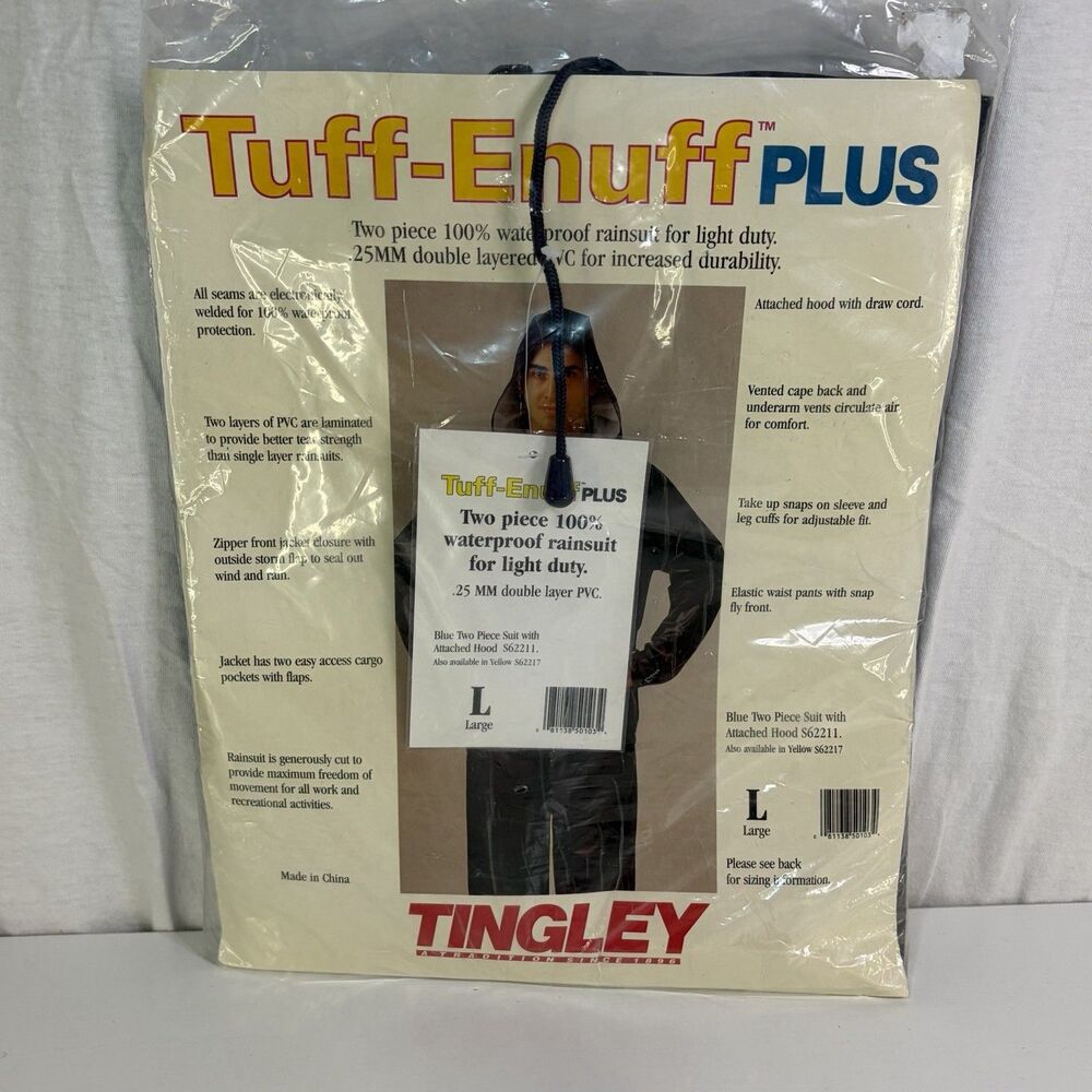 Tingley S62211 Tuff-Enuff Plus 2-Pc. Rainsuit, Navy PVC Size Large New